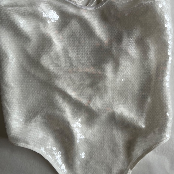 Victoria's Secret Sexy Sequin Criss Cross White Mesh detail Bodysuit - Picture 4 of 7